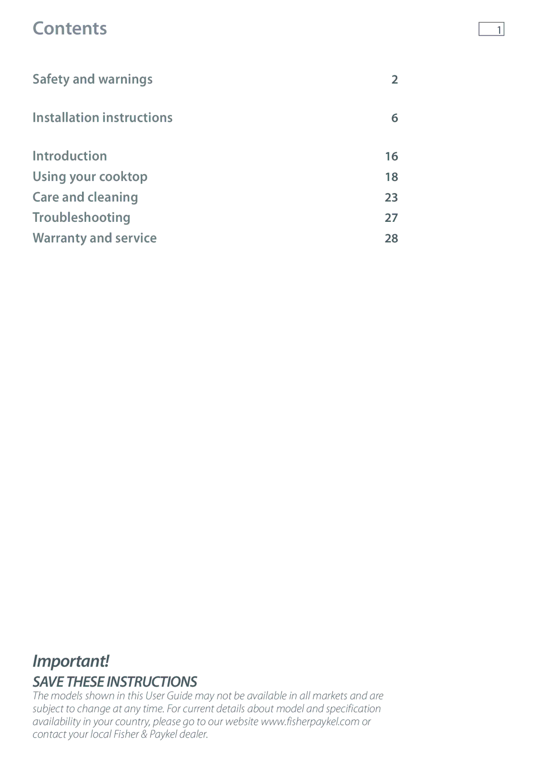 Fisher & Paykel CG604 installation instructions Contents 