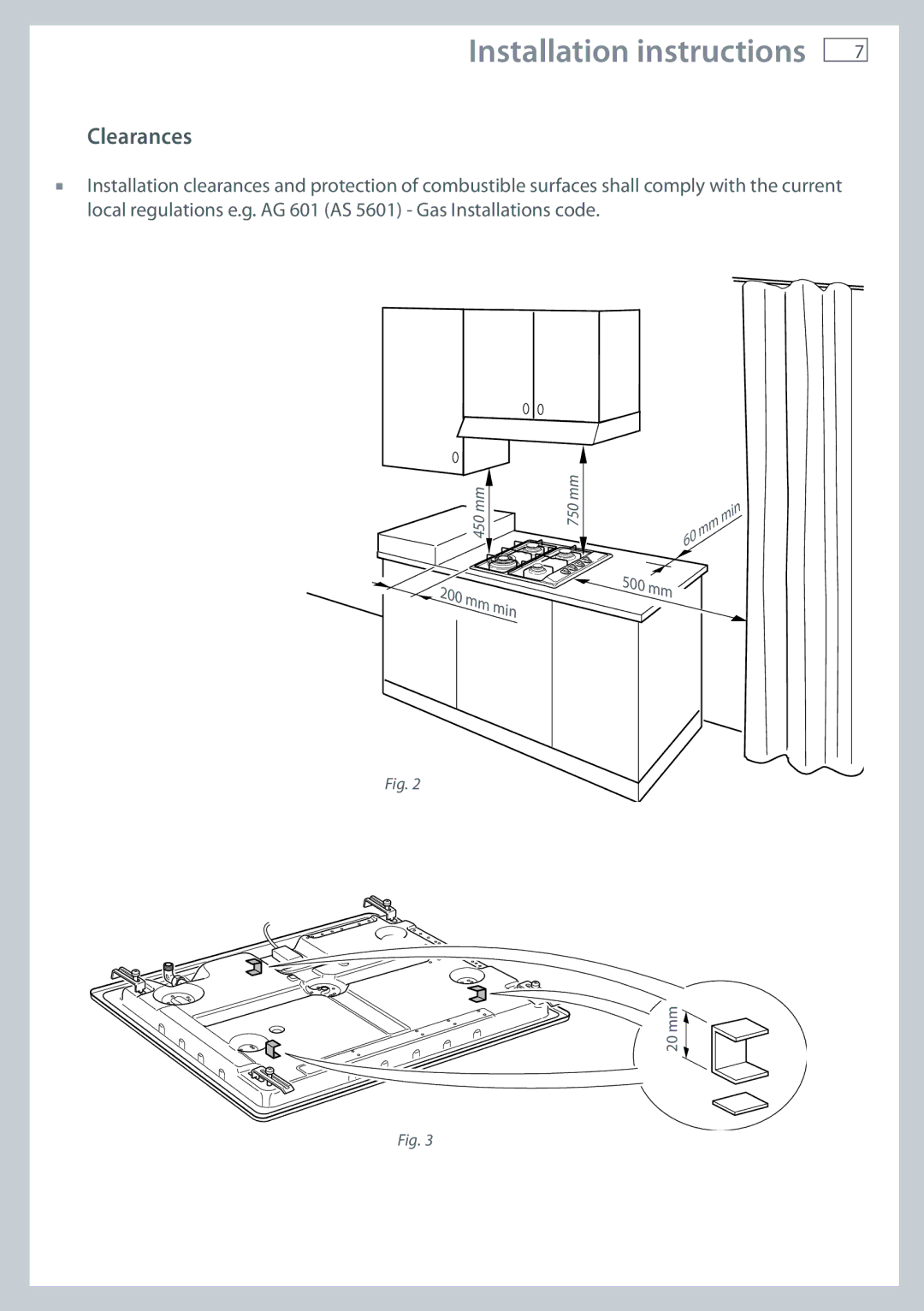 Fisher & Paykel CG604 installation instructions Clearances 