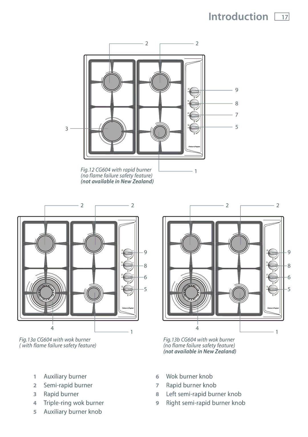 Fisher & Paykel Triple-ring wok burner, CG604 with rapid burner no flame failure safety feature 