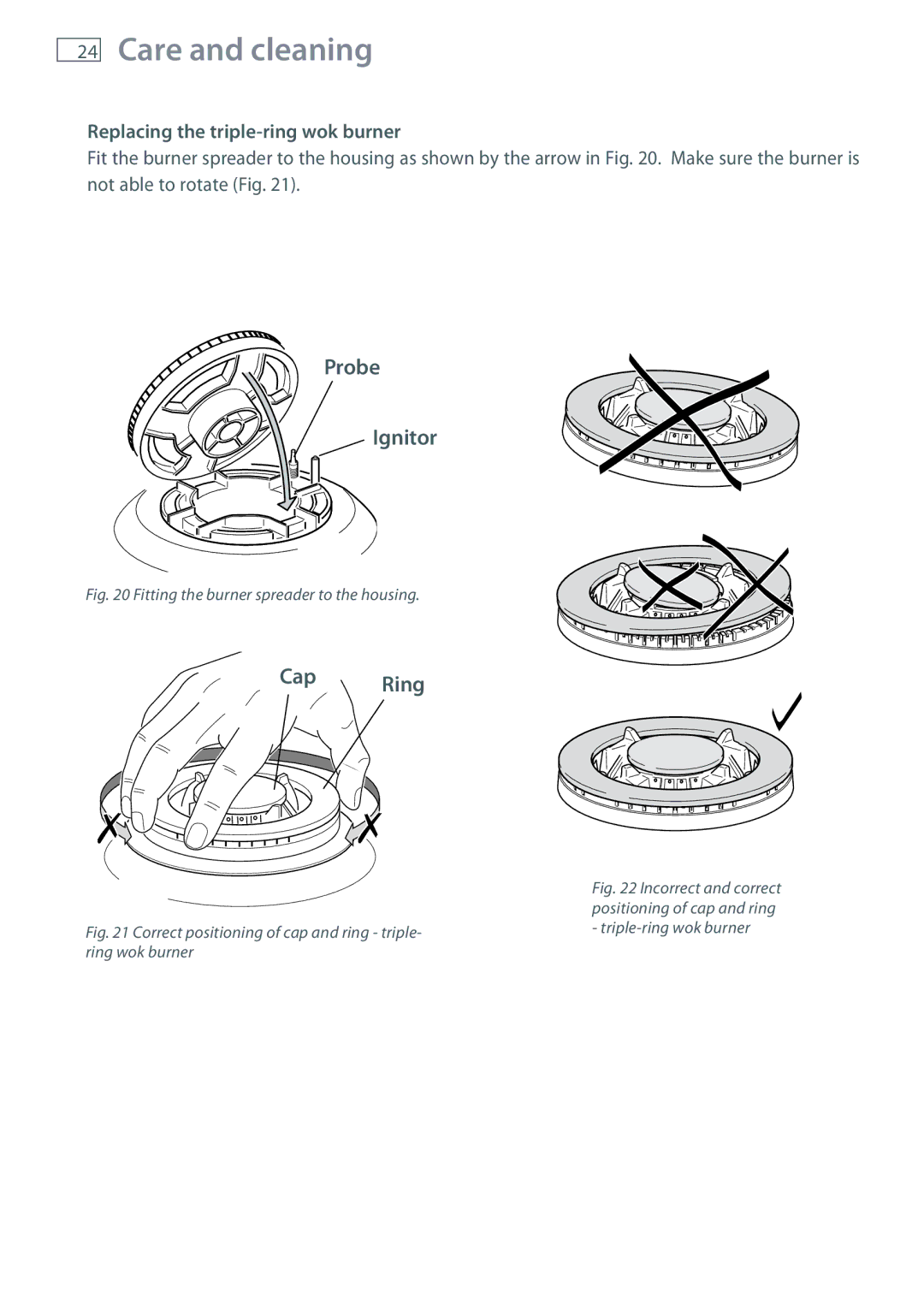 Fisher & Paykel CG604 Replacing the triple-ring wok burner, Fitting the burner spreader to the housing 