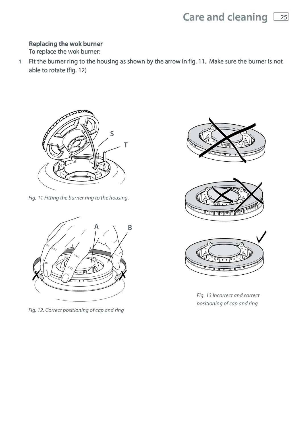 Fisher & Paykel CG604 installation instructions Care and cleaning, Replacing the wok burner 