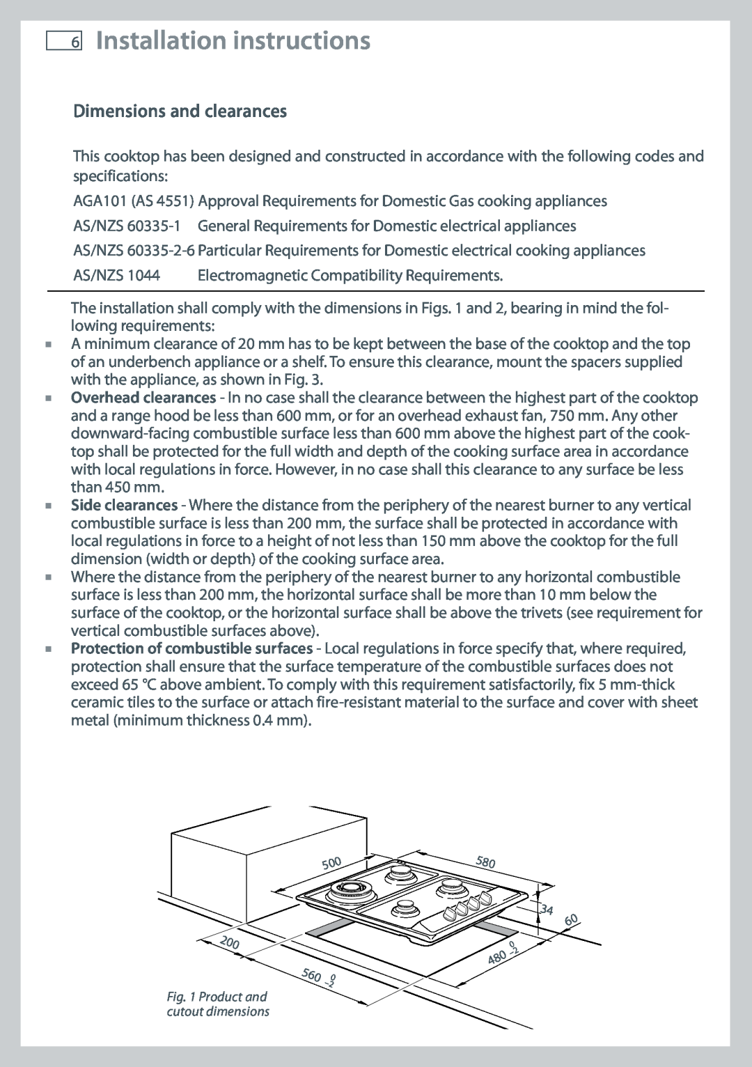 Fisher & Paykel CG604 installation instructions Installation instructions, Dimensions and clearances 