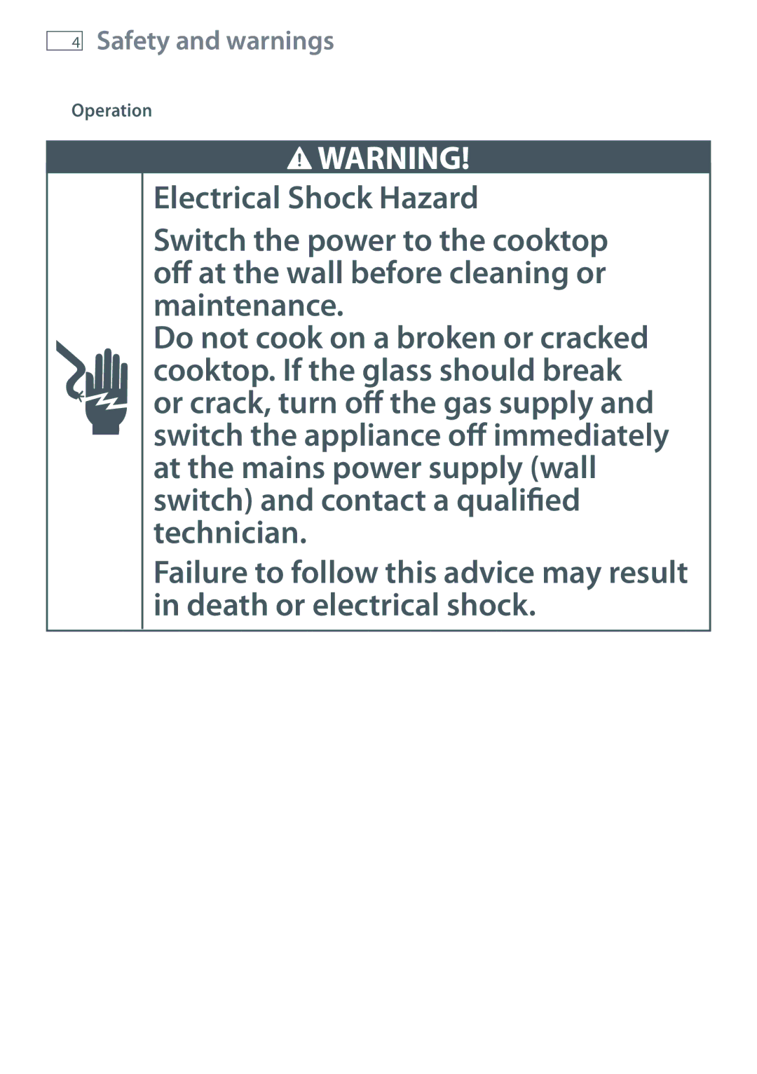 Fisher & Paykel CG302D, CG604D, CG451D, CG603D, CG905D, CG903D, CG752D manual Safety and warnings 