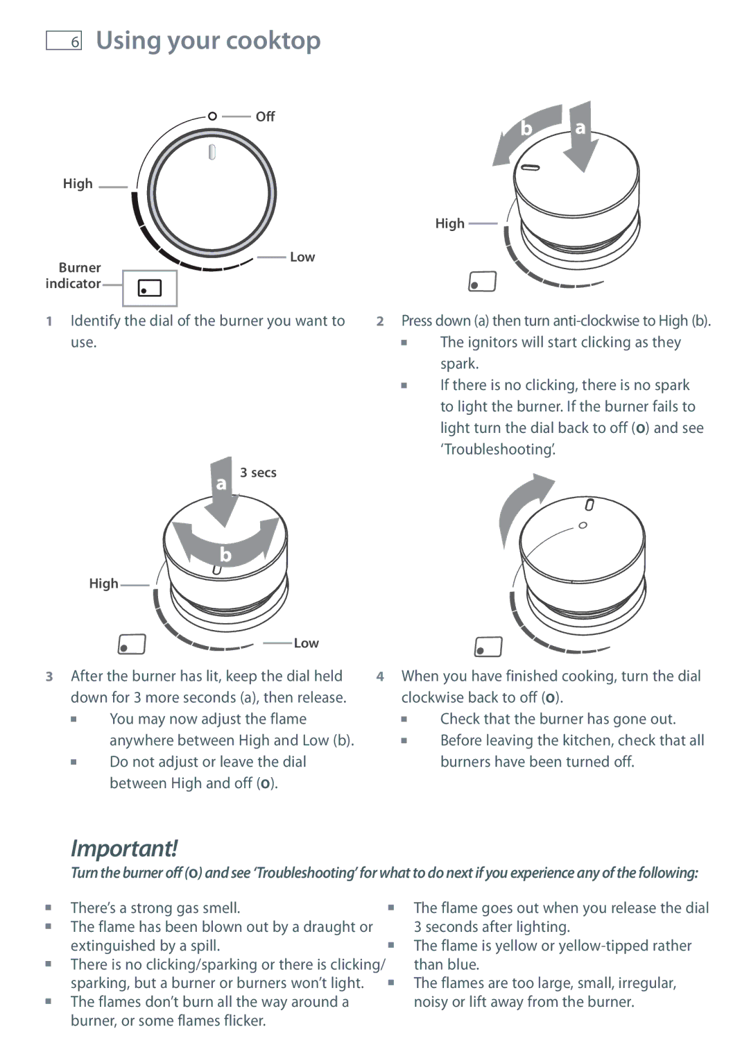 Fisher & Paykel CG604DX, CG905DX manual Using your cooktop 