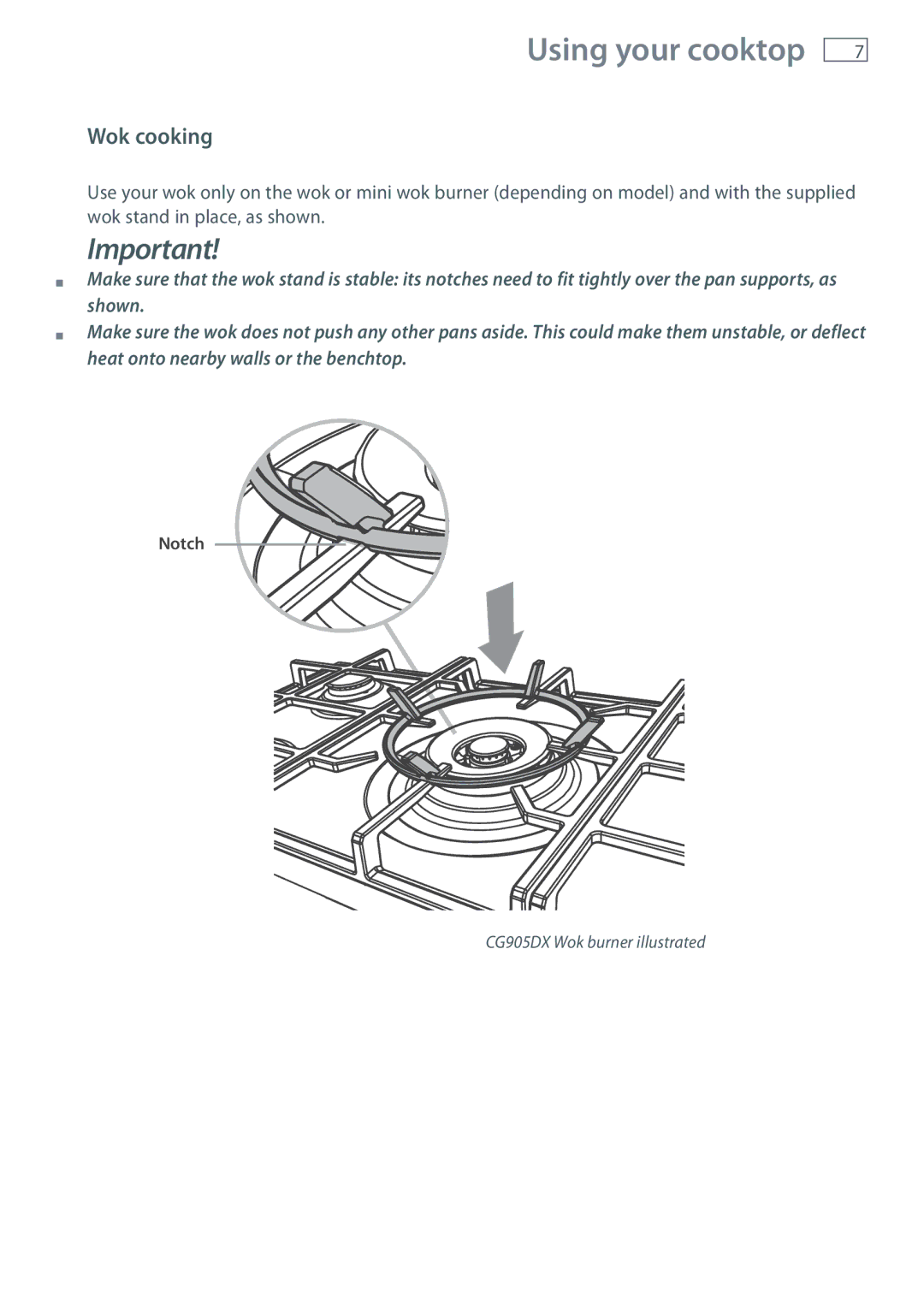 Fisher & Paykel CG905DX, CG604DX manual Wok cooking 