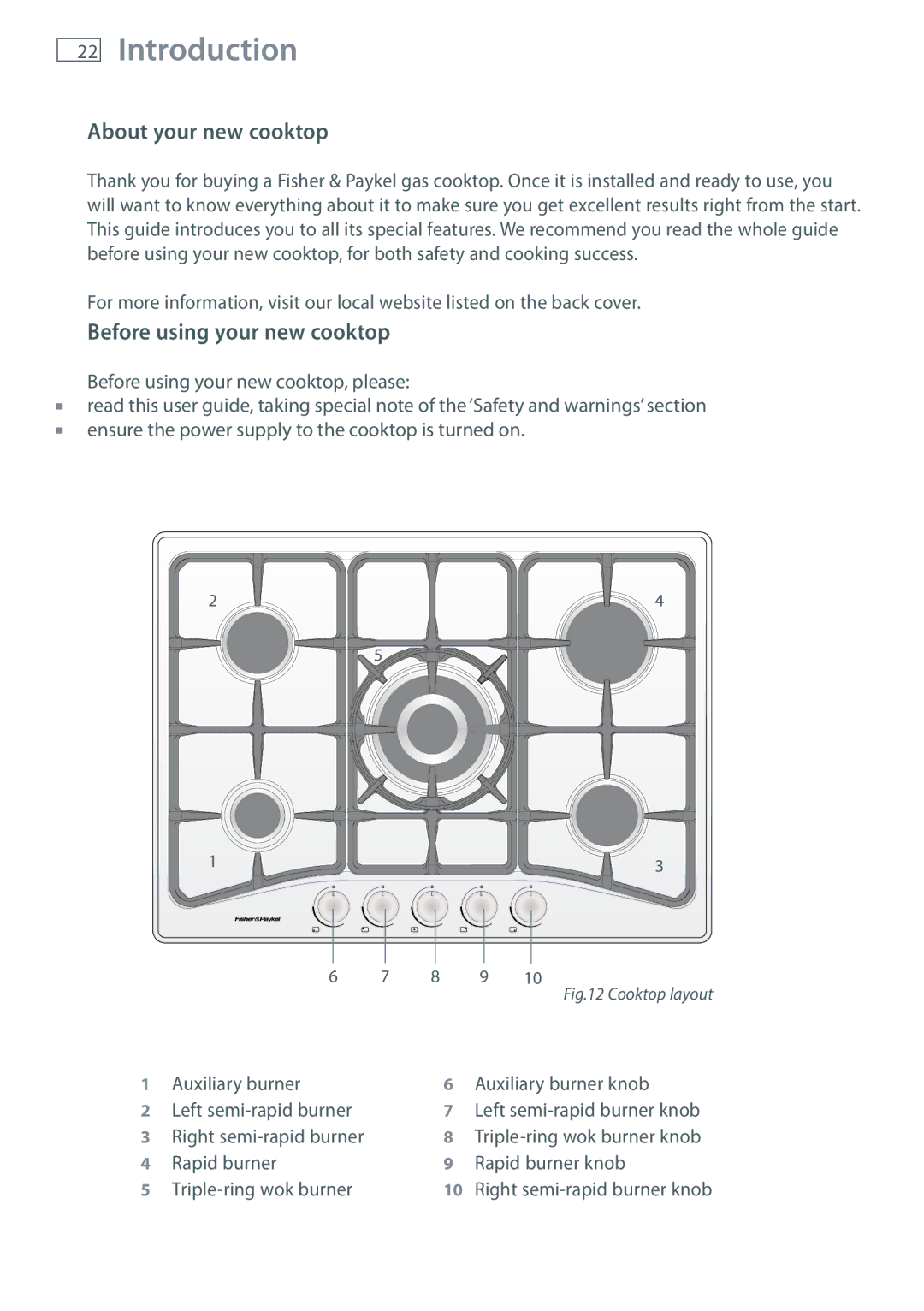 Fisher & Paykel CG705 installation instructions Introduction, About your new cooktop, Before using your new cooktop 