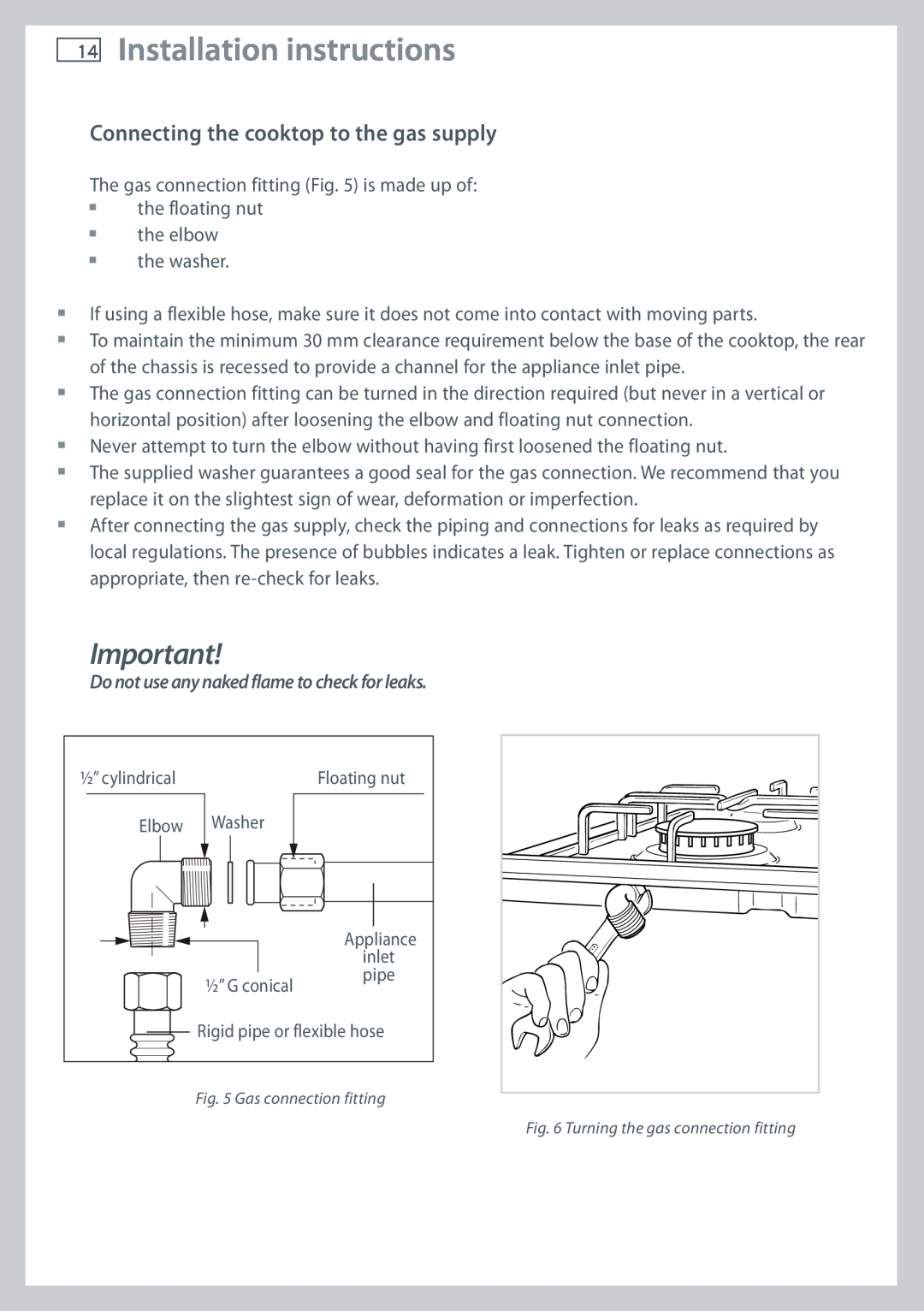 Fisher & Paykel CG705 installation instructions Connecting the cooktop to the gas supply, Installation instructions 