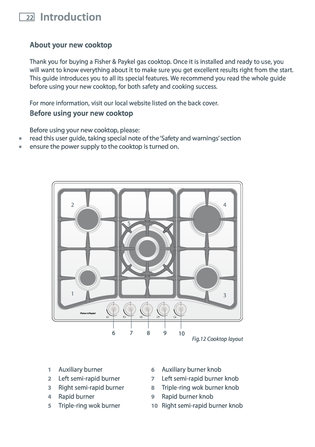 Fisher & Paykel CG705 installation instructions Introduction, About your new cooktop, Before using your new cooktop 