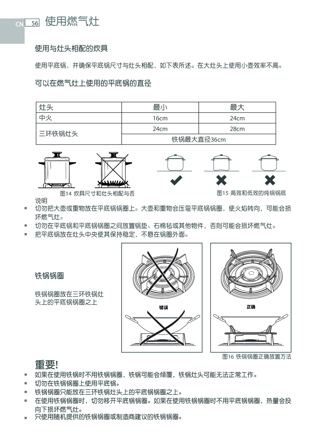 Fisher & Paykel CG733 installation instructions CN 56 使用燃气灶 