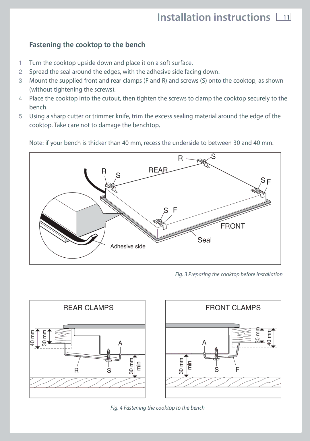 Fisher & Paykel CG755 Fastening the cooktop to the bench, Preparing the cooktop before installation 