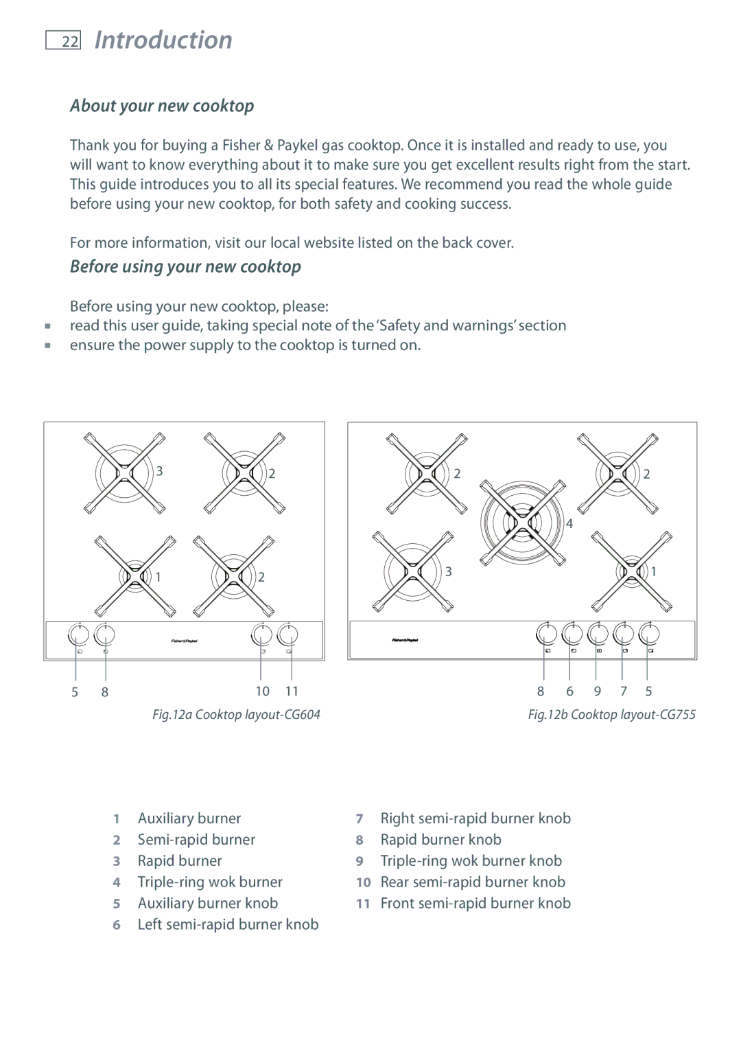 Fisher & Paykel CG755 installation instructions Introduction, About your new cooktop, Before using your new cooktop 