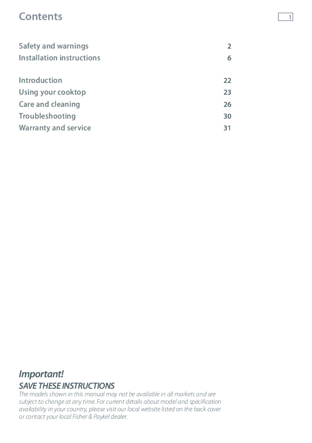 Fisher & Paykel CG755 installation instructions Contents 