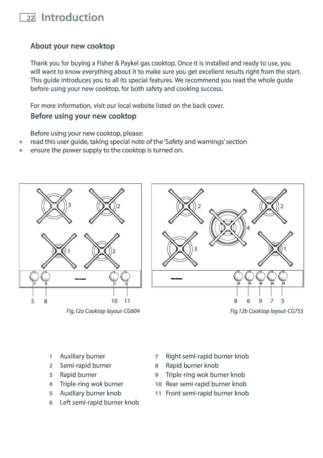 Fisher & Paykel CG755 installation instructions Introduction, About your new cooktop, Before using your new cooktop 