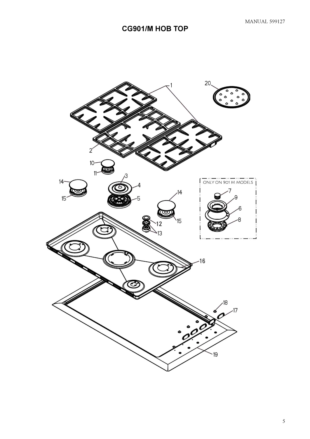 Fisher & Paykel CG901M, 599127 manual CG901/M HOB TOP 