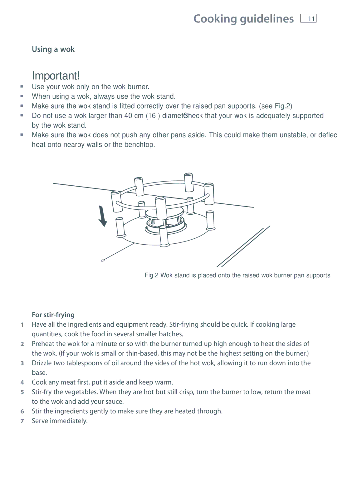 Fisher & Paykel CG903MLD manual Using a wok, For stir-frying 