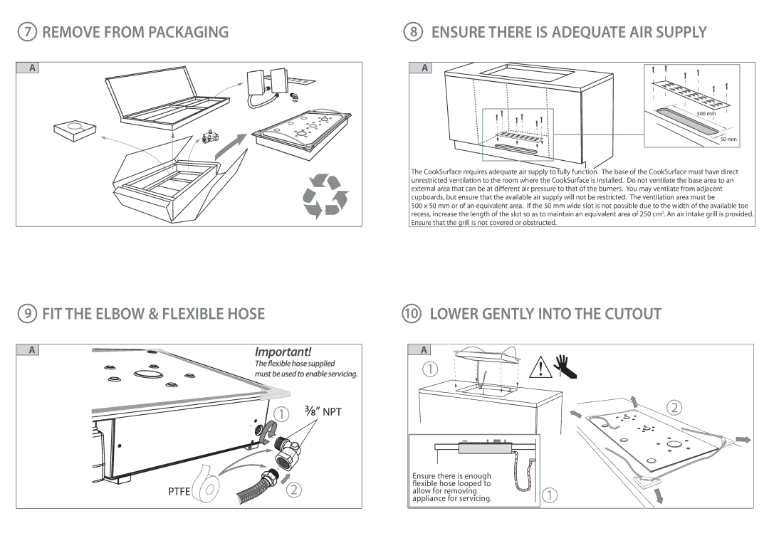 Fisher & Paykel CG903MLD Remove from Packaging, FIT the Elbow & Flexible Hose Lower Gently Into the Cutout 