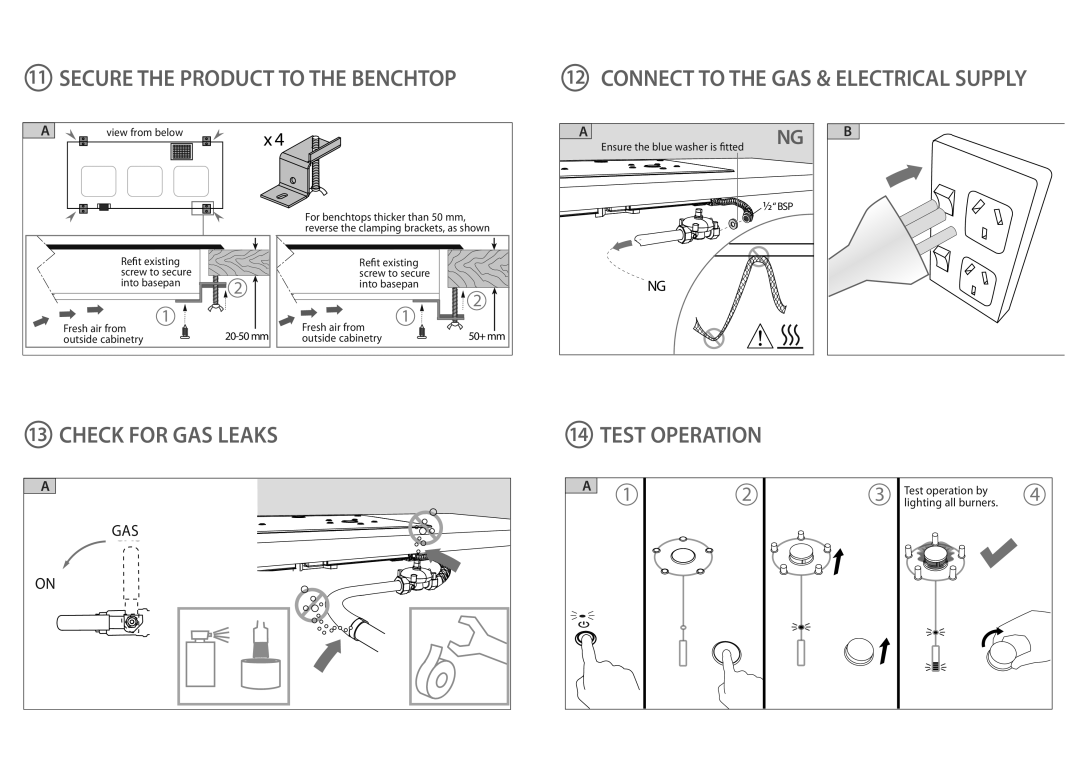 Fisher & Paykel CG903MLD installation instructions Secure the Product to the Benchtop, Check for GAS Leaks 