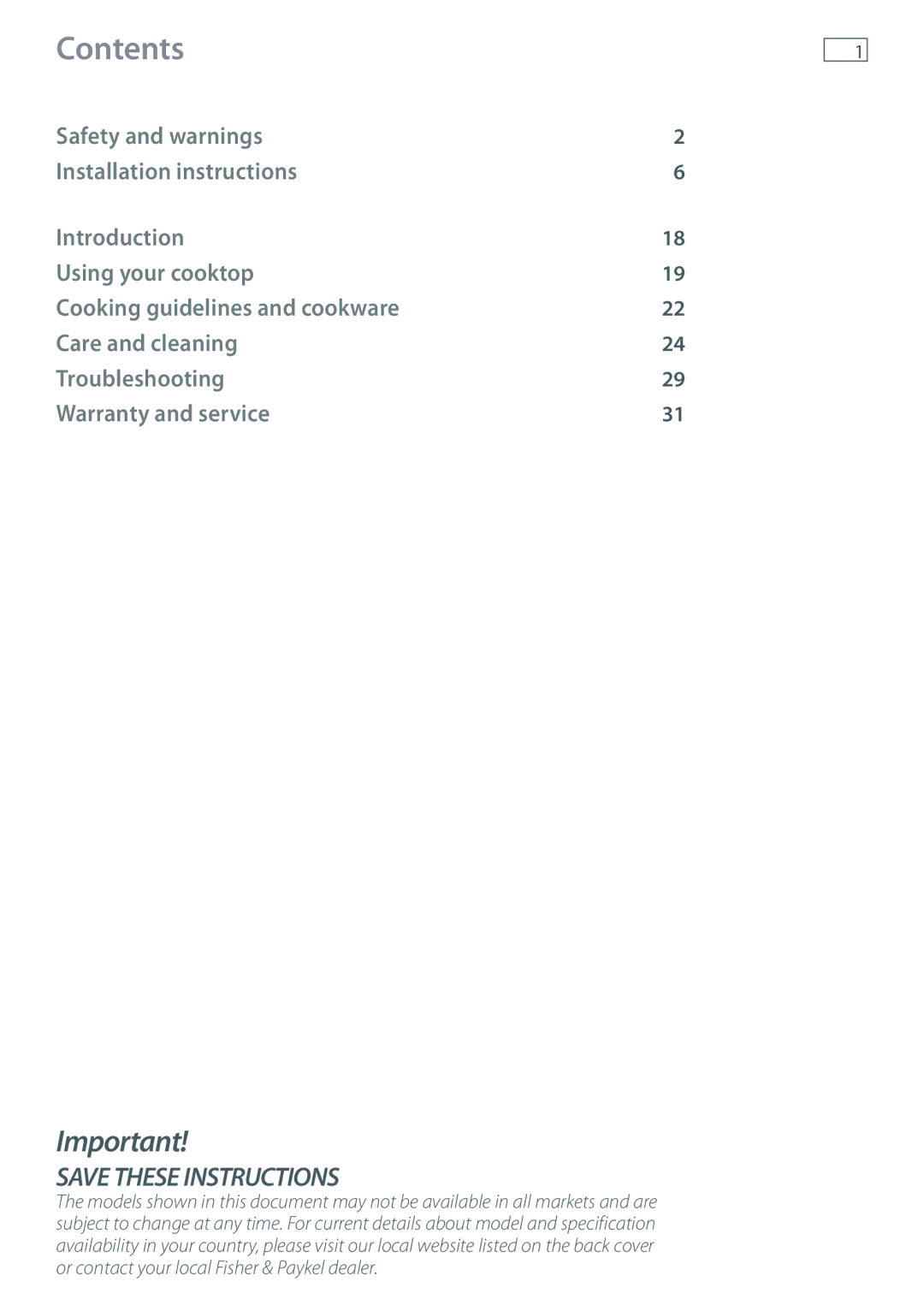 Fisher & Paykel CG905 installation instructions Contents 