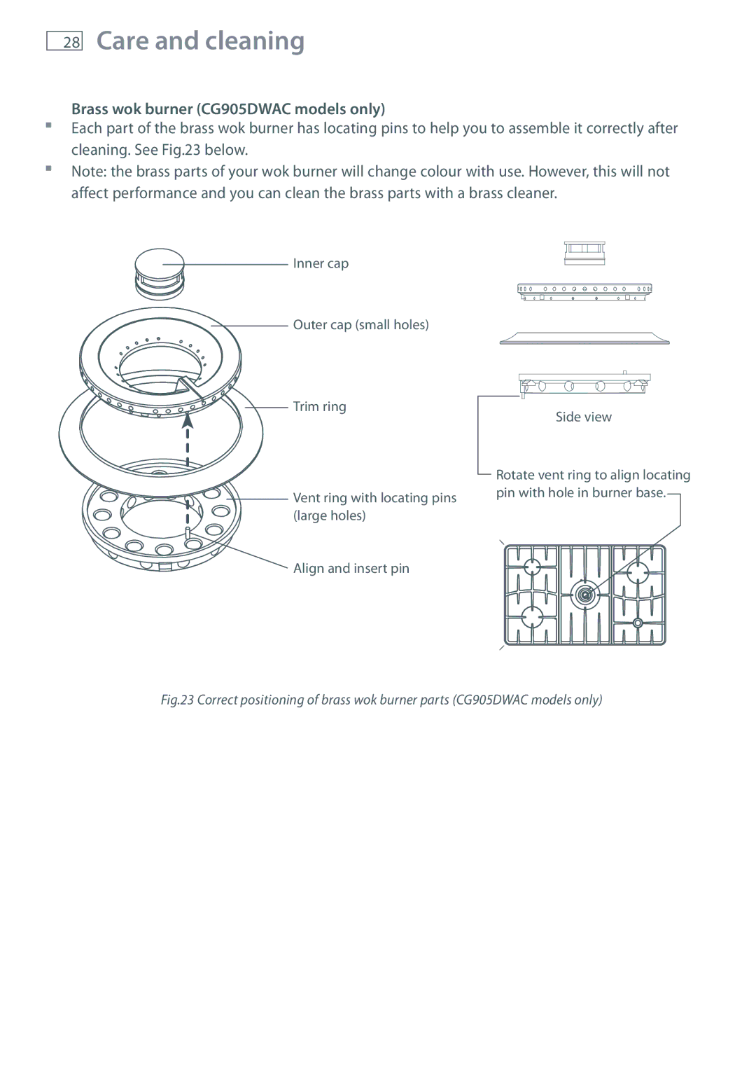 Fisher & Paykel installation instructions Brass wok burner CG905DWAC models only 