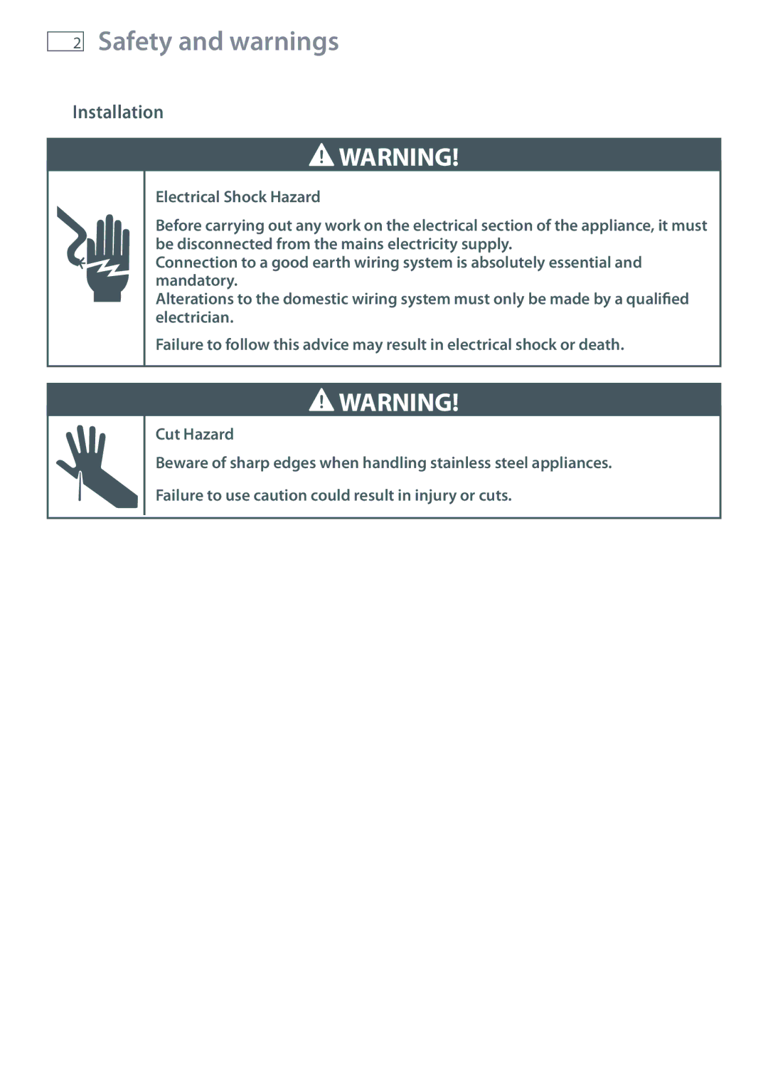 Fisher & Paykel CG905 installation instructions Safety and warnings, Installation 