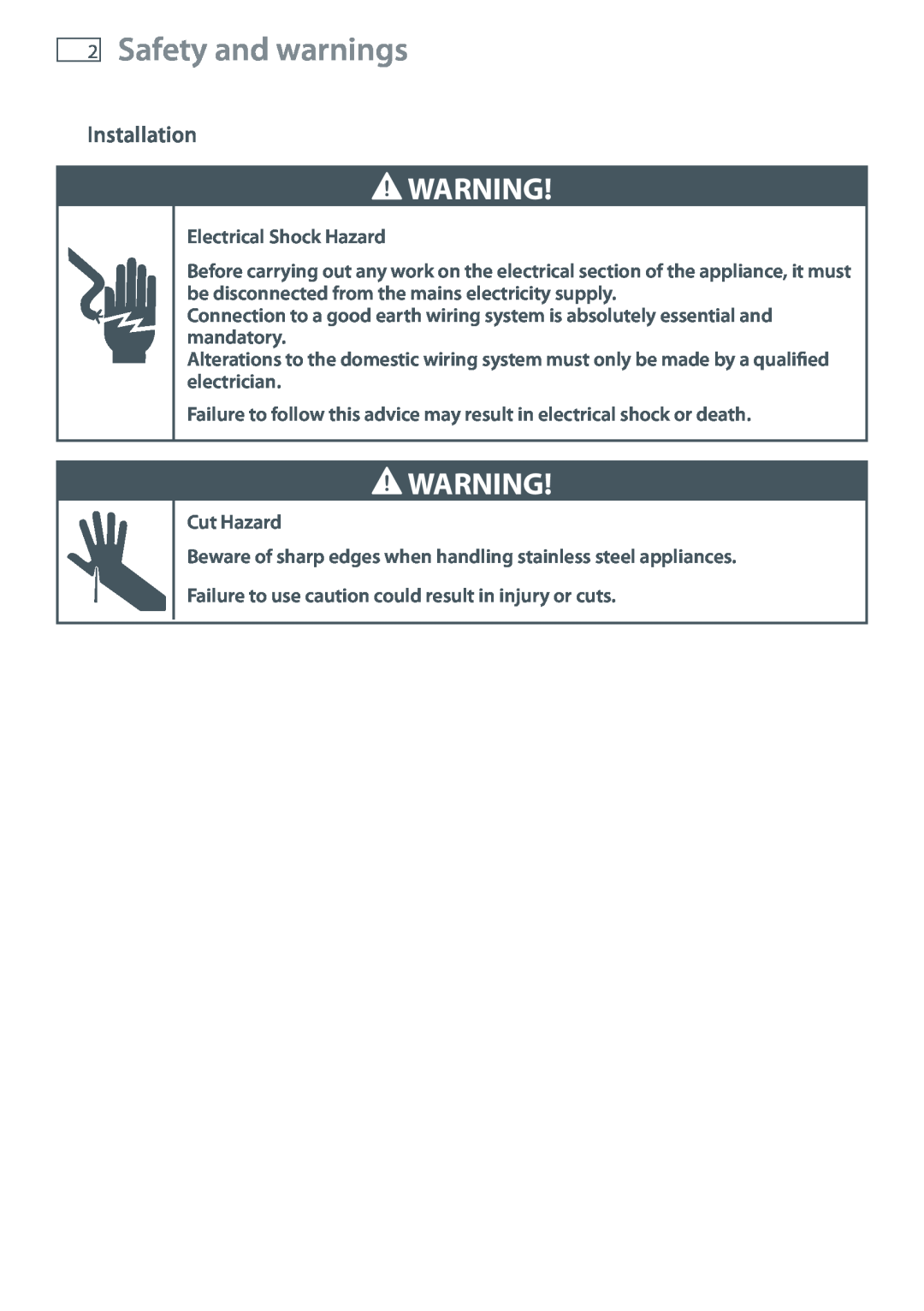 Fisher & Paykel CG905 installation instructions Safety and warnings, Installation 