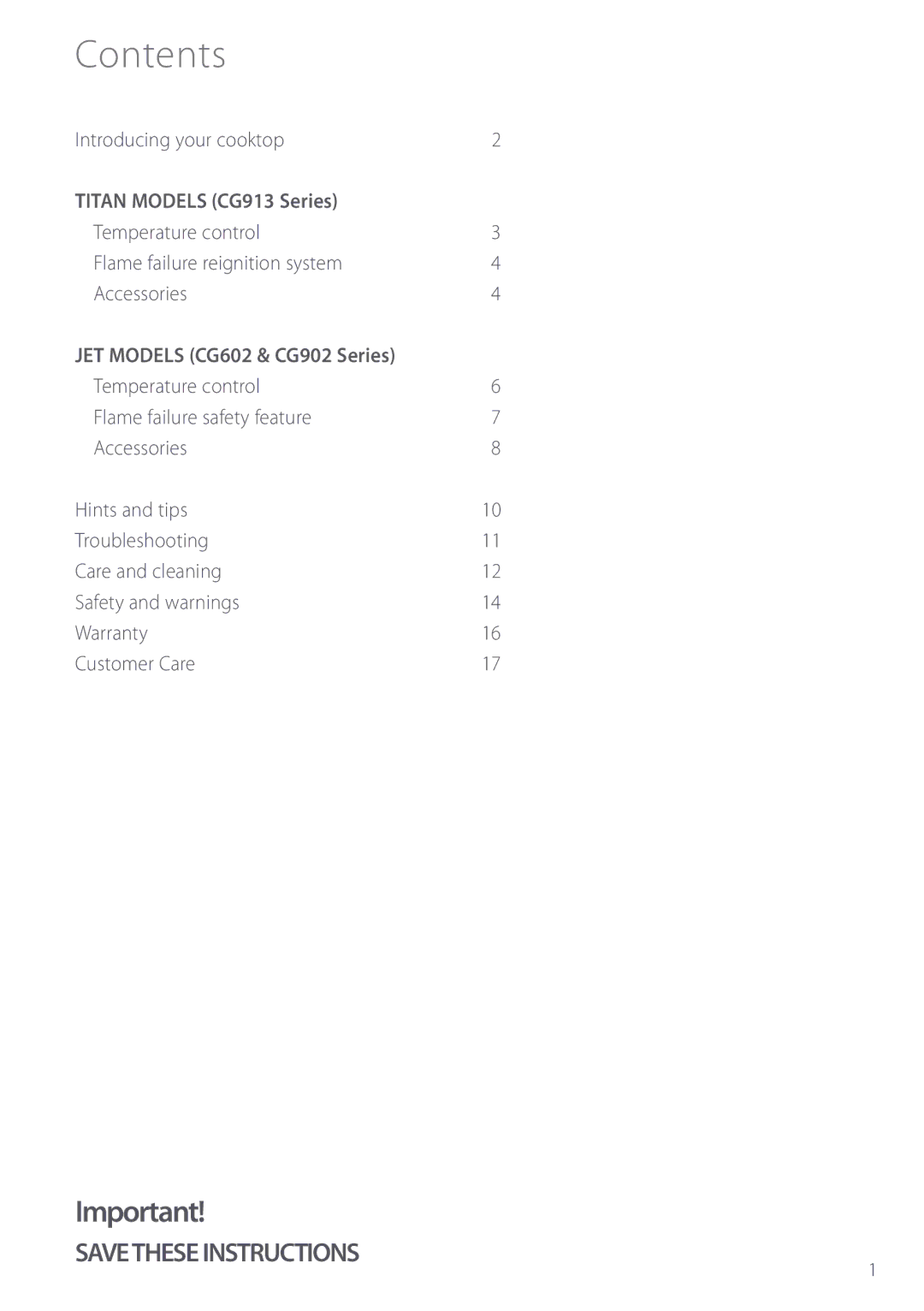 Fisher & Paykel CG913 manual Contents 