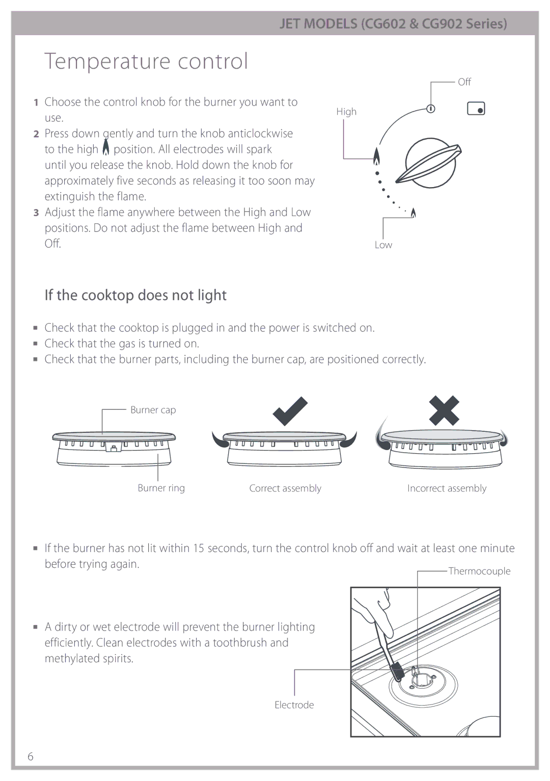 Fisher & Paykel CG913 manual Choose the control knob for the burner you want to Use, Before trying again 