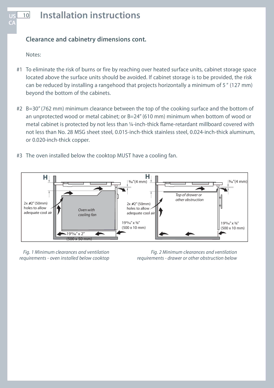 Fisher & Paykel CI365DT installation instructions Us Ca 