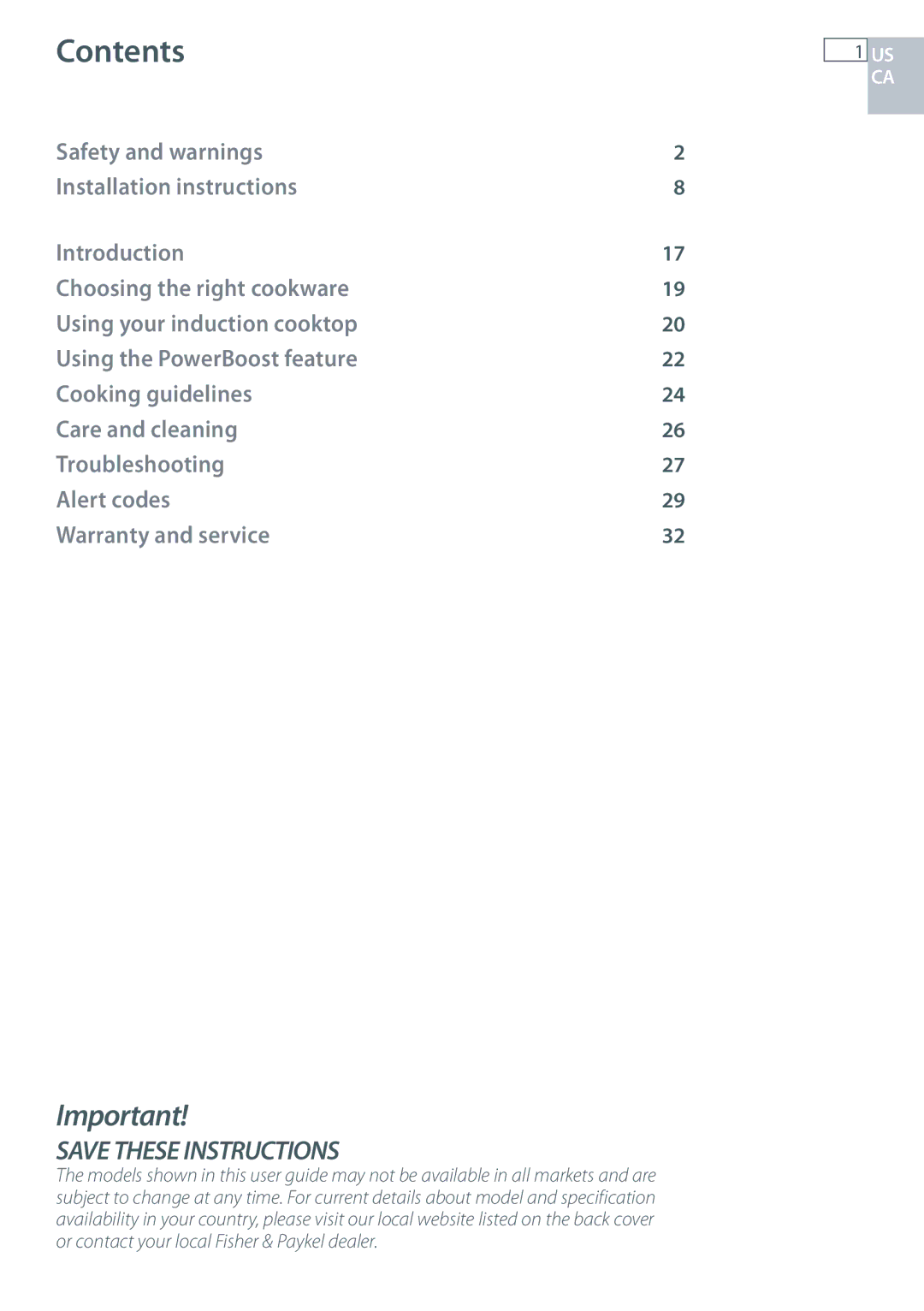 Fisher & Paykel CI365DT installation instructions Contents 