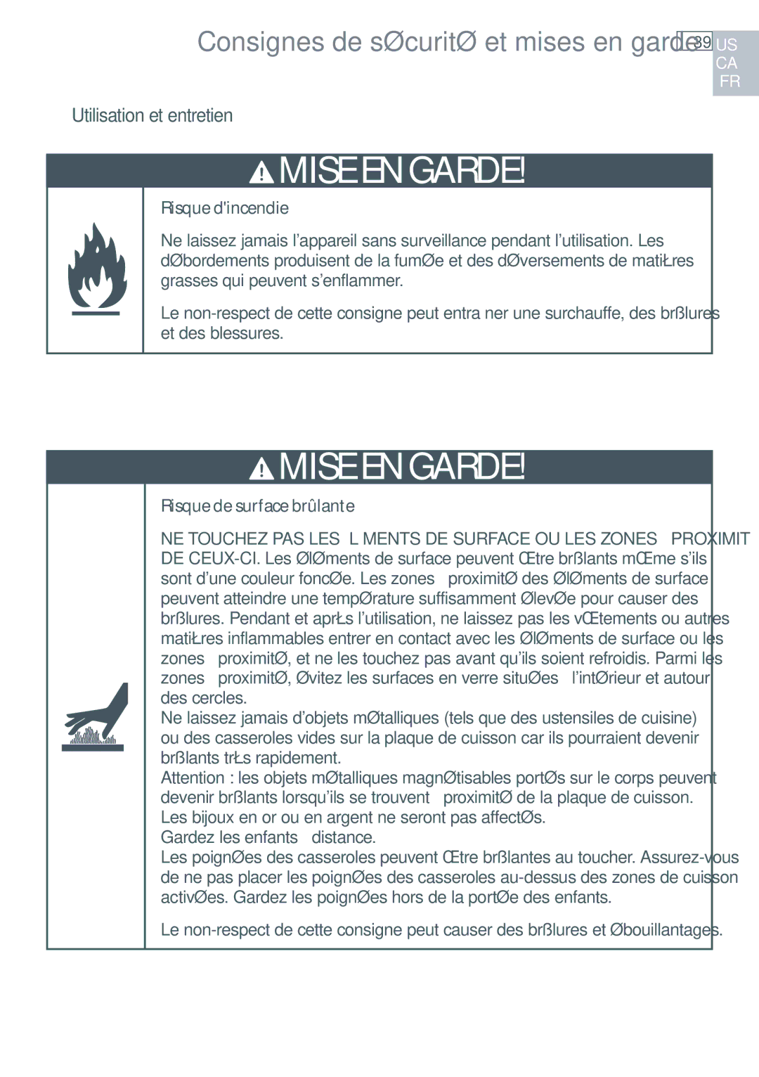 Fisher & Paykel CI365DT installation instructions Risque dincendie 