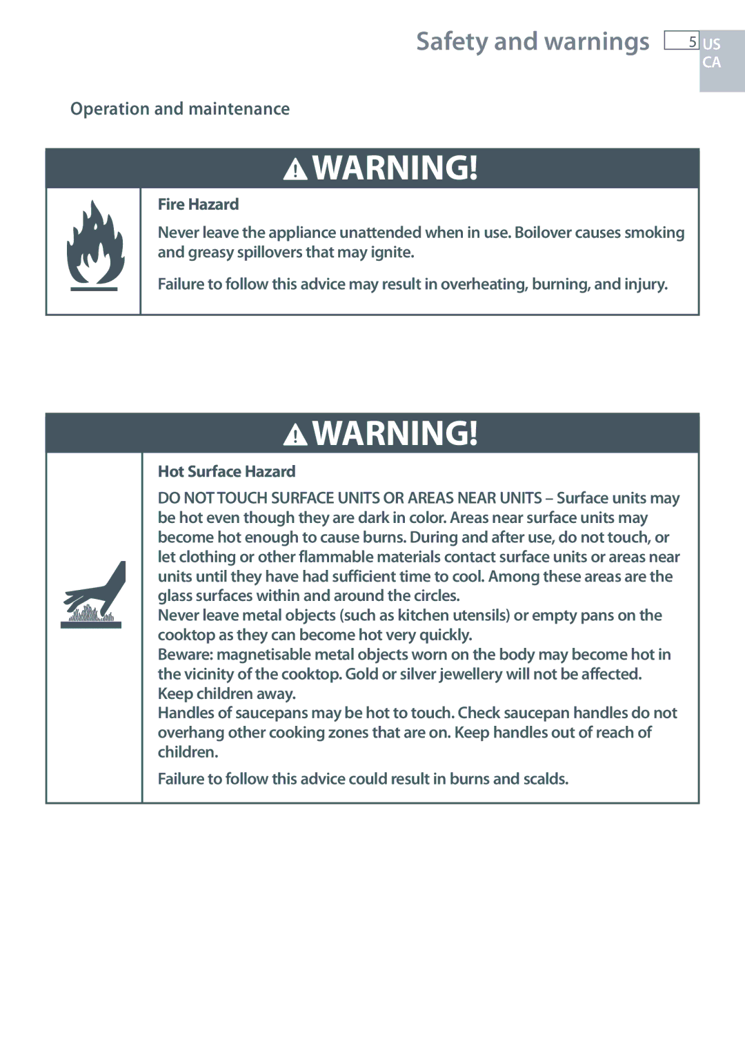 Fisher & Paykel CI365DT installation instructions Hot Surface Hazard 