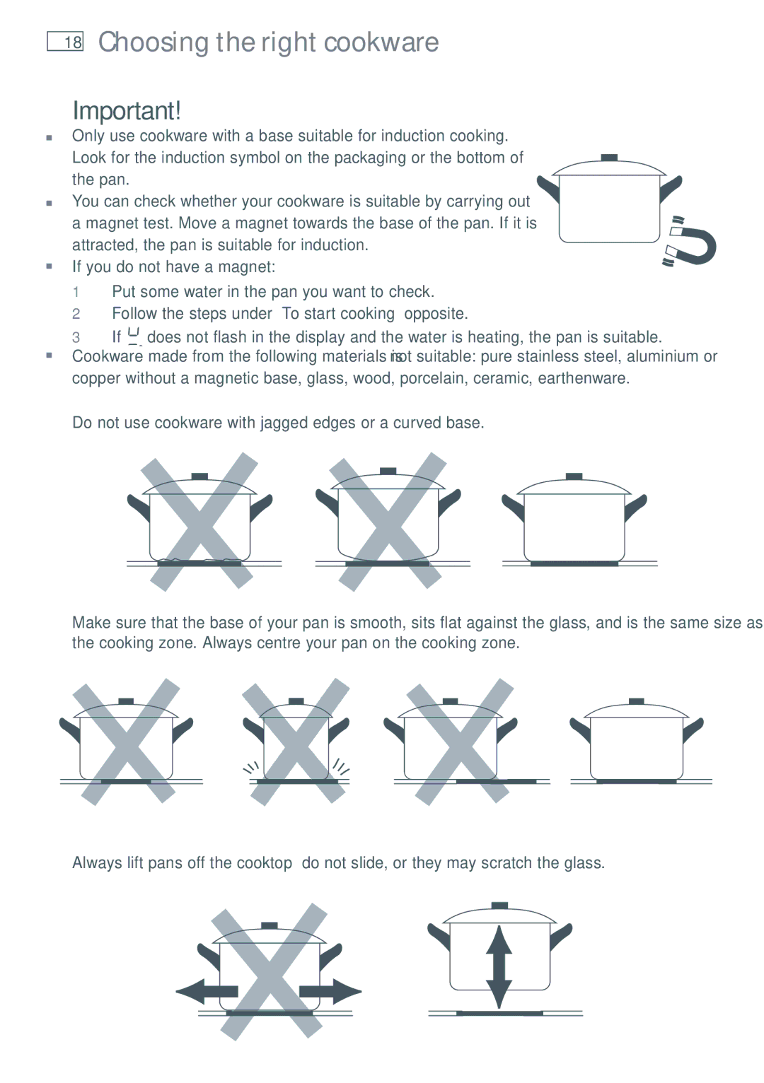 Fisher & Paykel CI604DT, CI754DT, CI905DT installation instructions Choosing the right cookware 