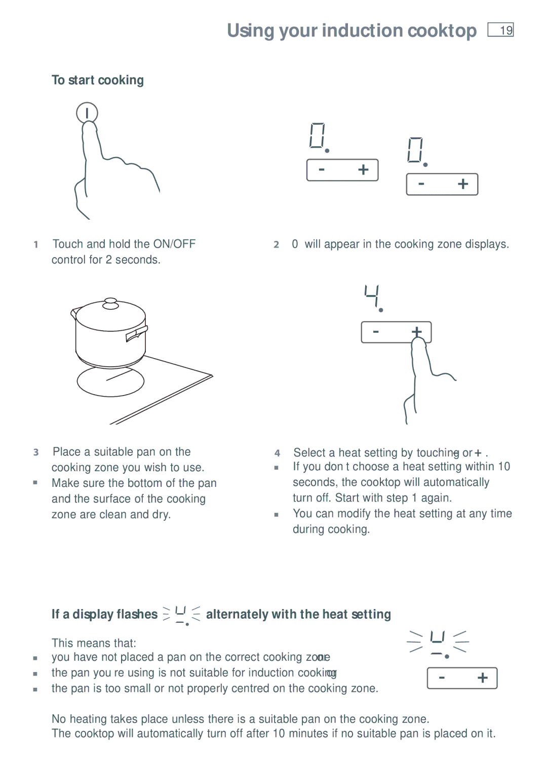 Fisher & Paykel CI754DT, CI905DT, CI604DT installation instructions Using your induction cooktop, To start cooking 