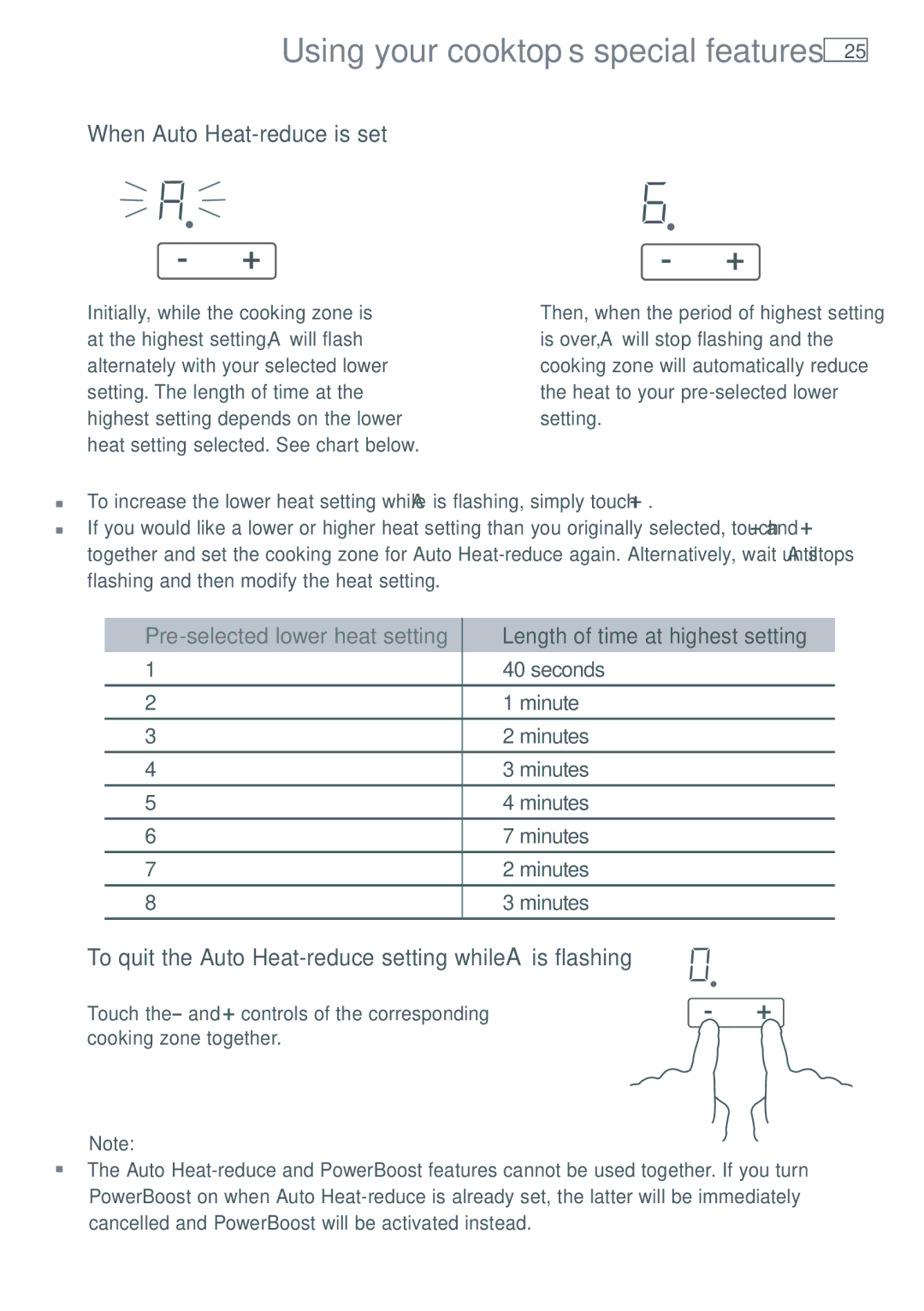 Fisher & Paykel CI754DT, CI905DT When Auto Heat-reduce is set, To quit the Auto Heat-reduce setting while a is flashing 