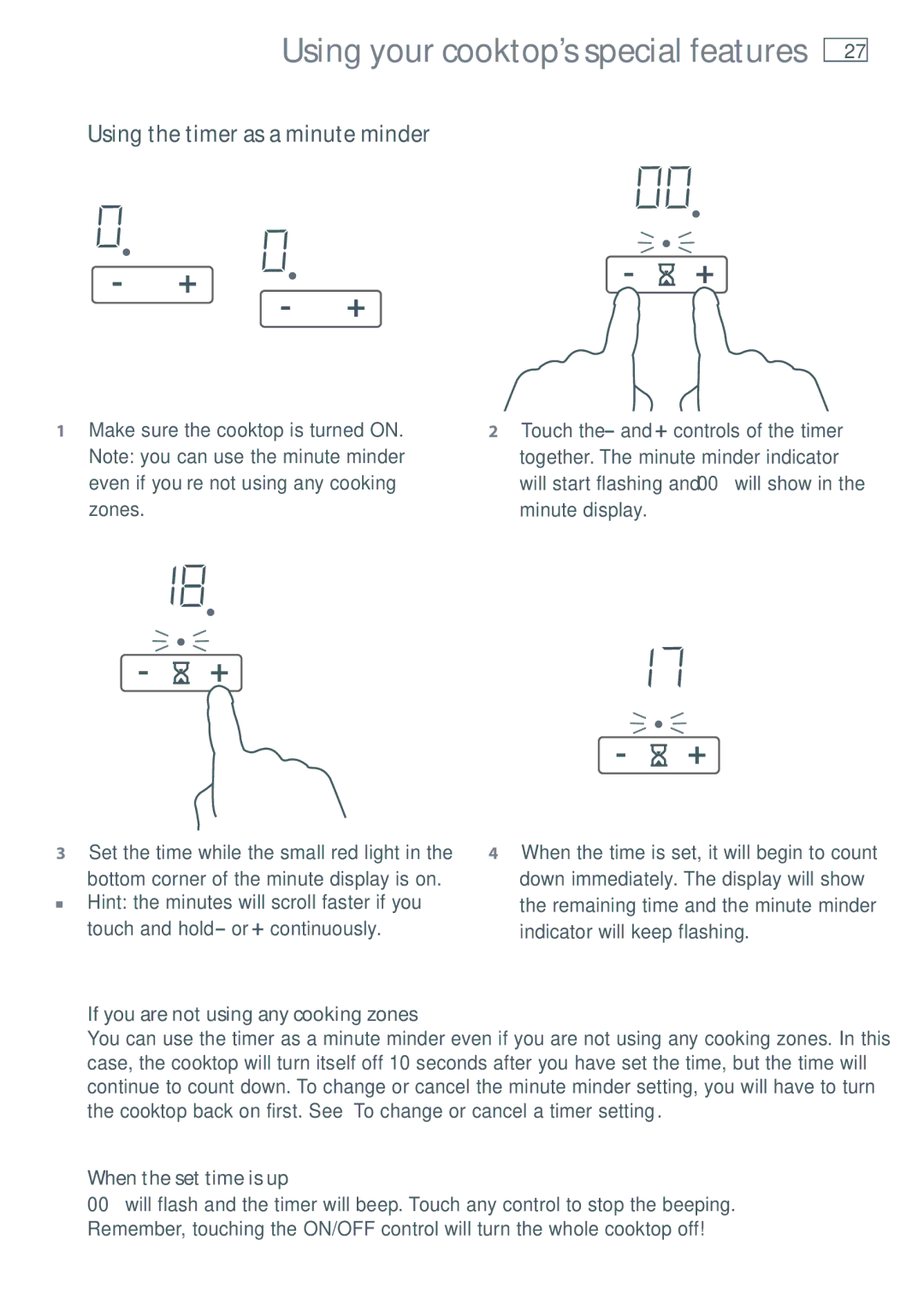 Fisher & Paykel CI604DT, CI754DT, CI905DT Using the timer as a minute minder, If you are not using any cooking zones 