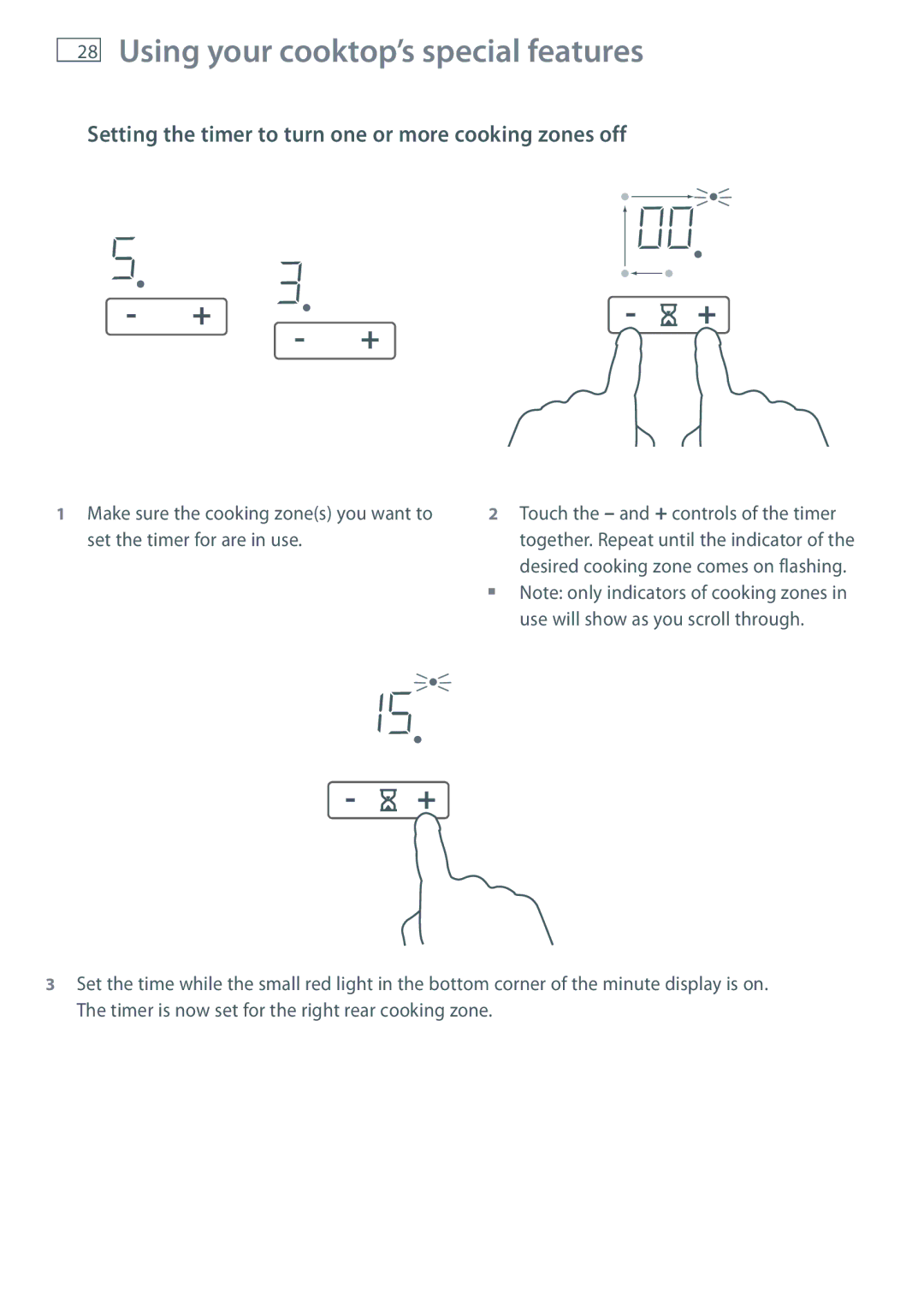 Fisher & Paykel CI754DT, CI905DT, CI604DT installation instructions Setting the timer to turn one or more cooking zones off 