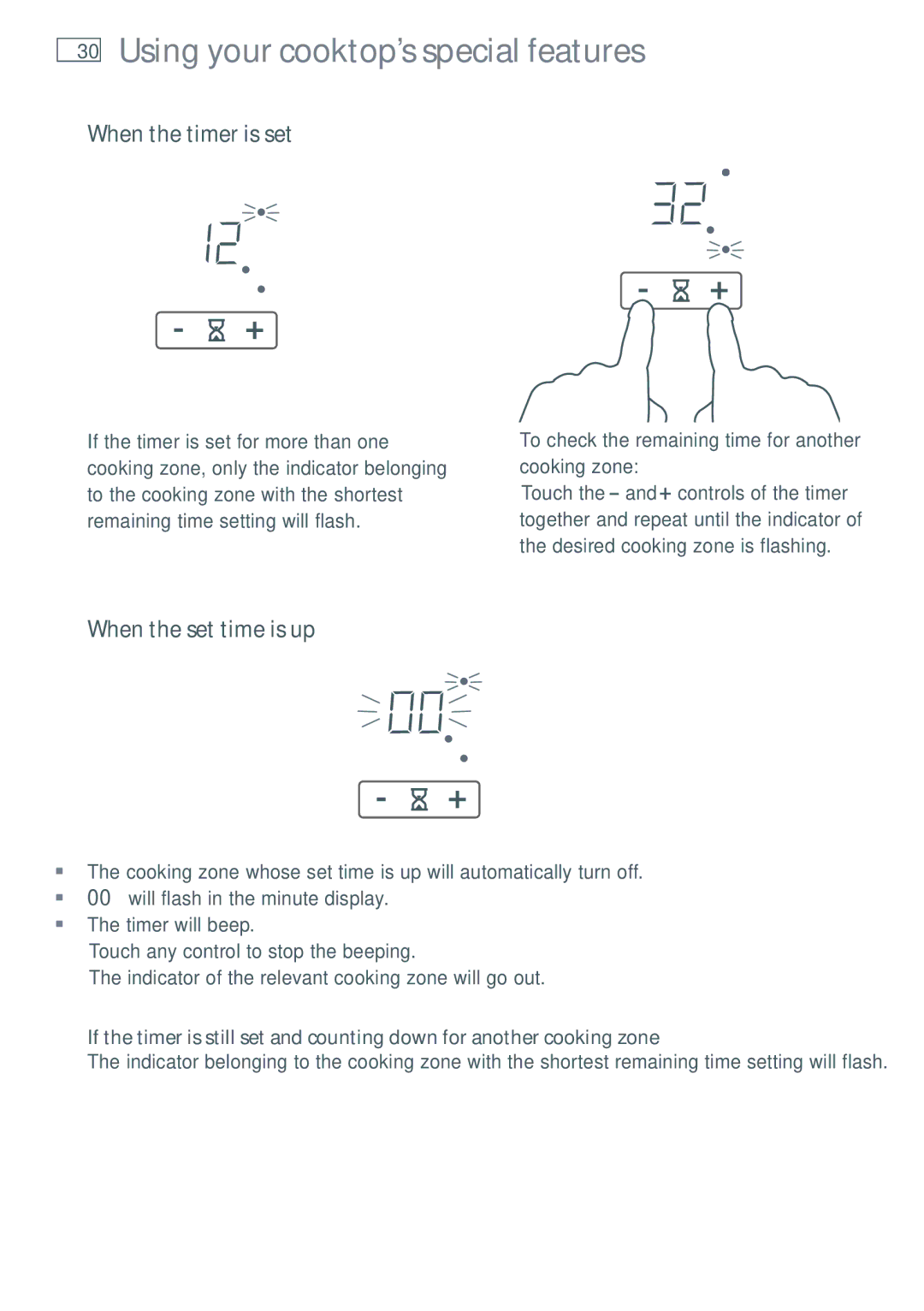 Fisher & Paykel CI604DT, CI754DT, CI905DT installation instructions When the timer is set, When the set time is up 