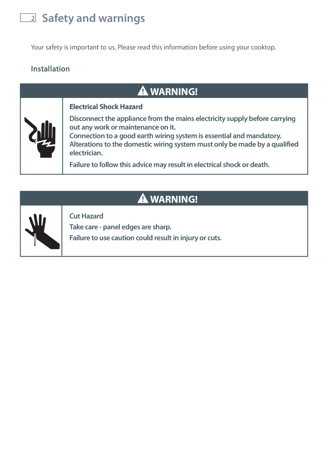 Fisher & Paykel CI905DT, CI754DT, CI604DT installation instructions Safety and warnings, Installation 