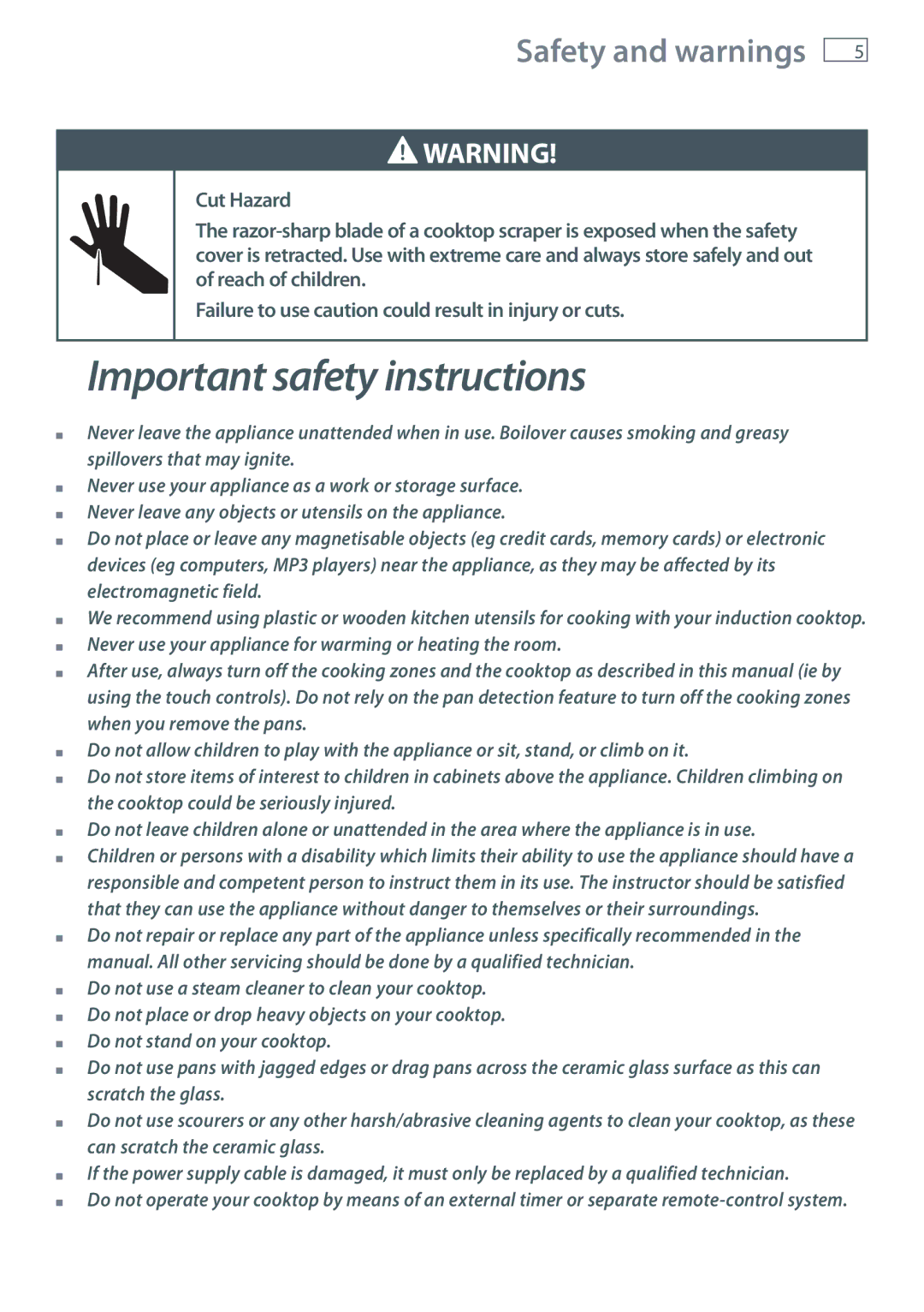 Fisher & Paykel CI905DT, CI754DT, CI604DT installation instructions Important safety instructions 