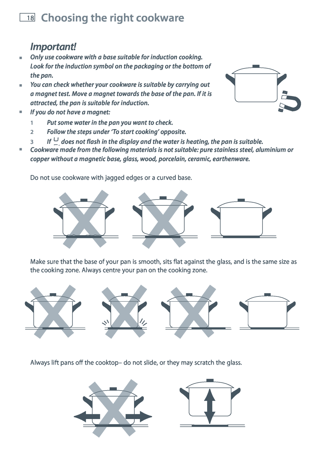 Fisher & Paykel CI604DT, CI754DT, CI905DT installation instructions Choosing the right cookware, If you do not have a magnet 