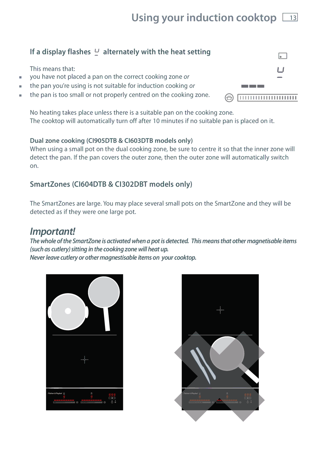 Fisher & Paykel CI754DTB, CI603DTB, CI905DTB, CI604DTB, CI302DTB manual If a display flashes alternately with the heat setting 