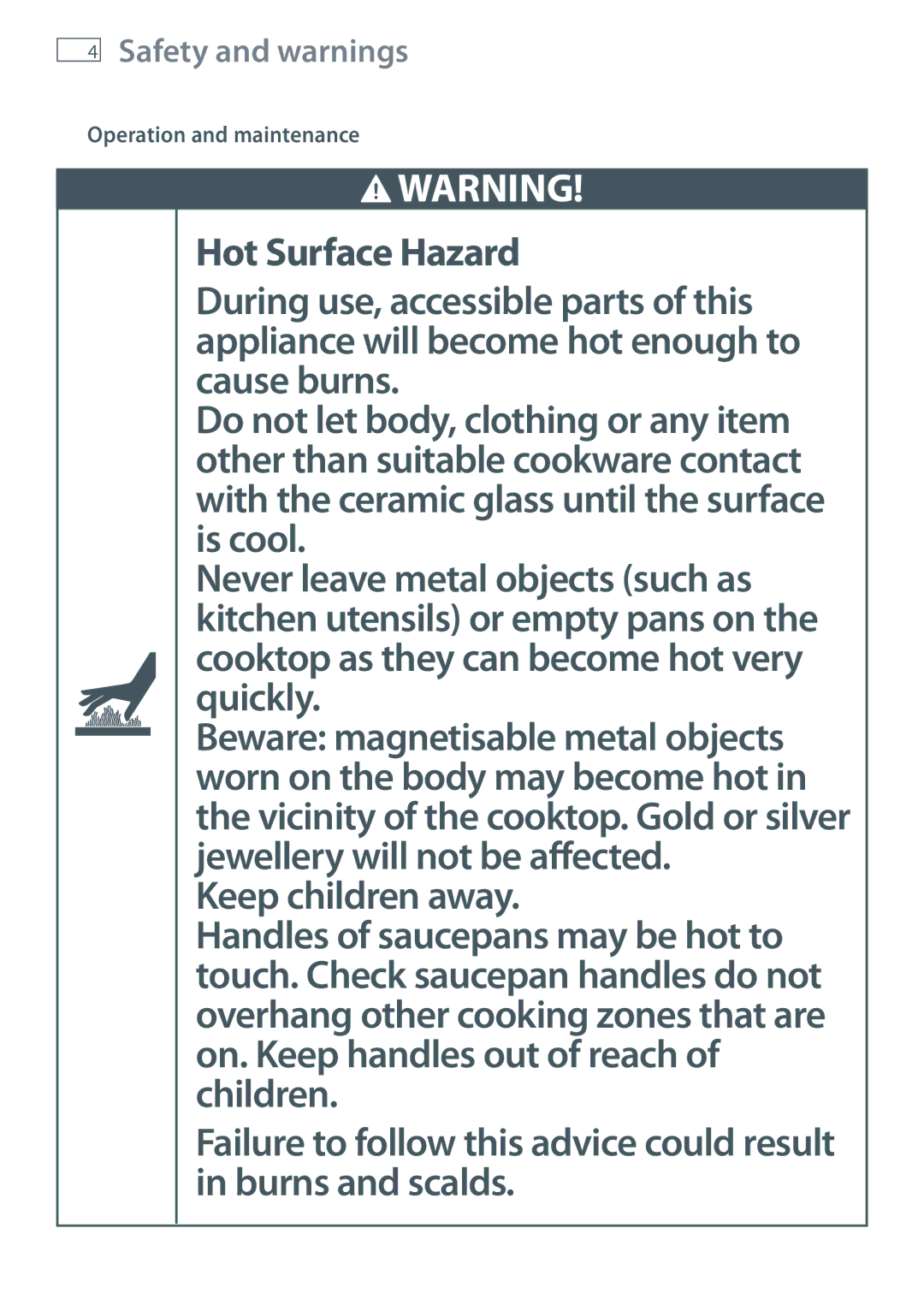 Fisher & Paykel CI603DTB, CI754DTB, CI905DTB, CI604DTB, CI302DTB manual Safety and warnings 