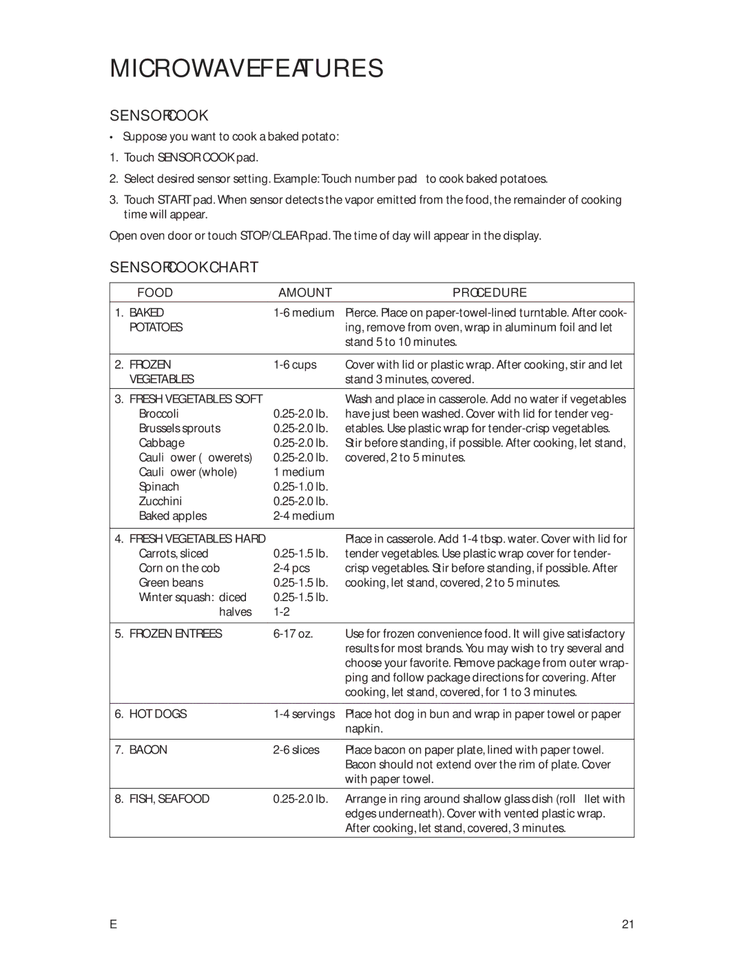 Fisher & Paykel CMOH30SS manual Sensor Cook Chart 