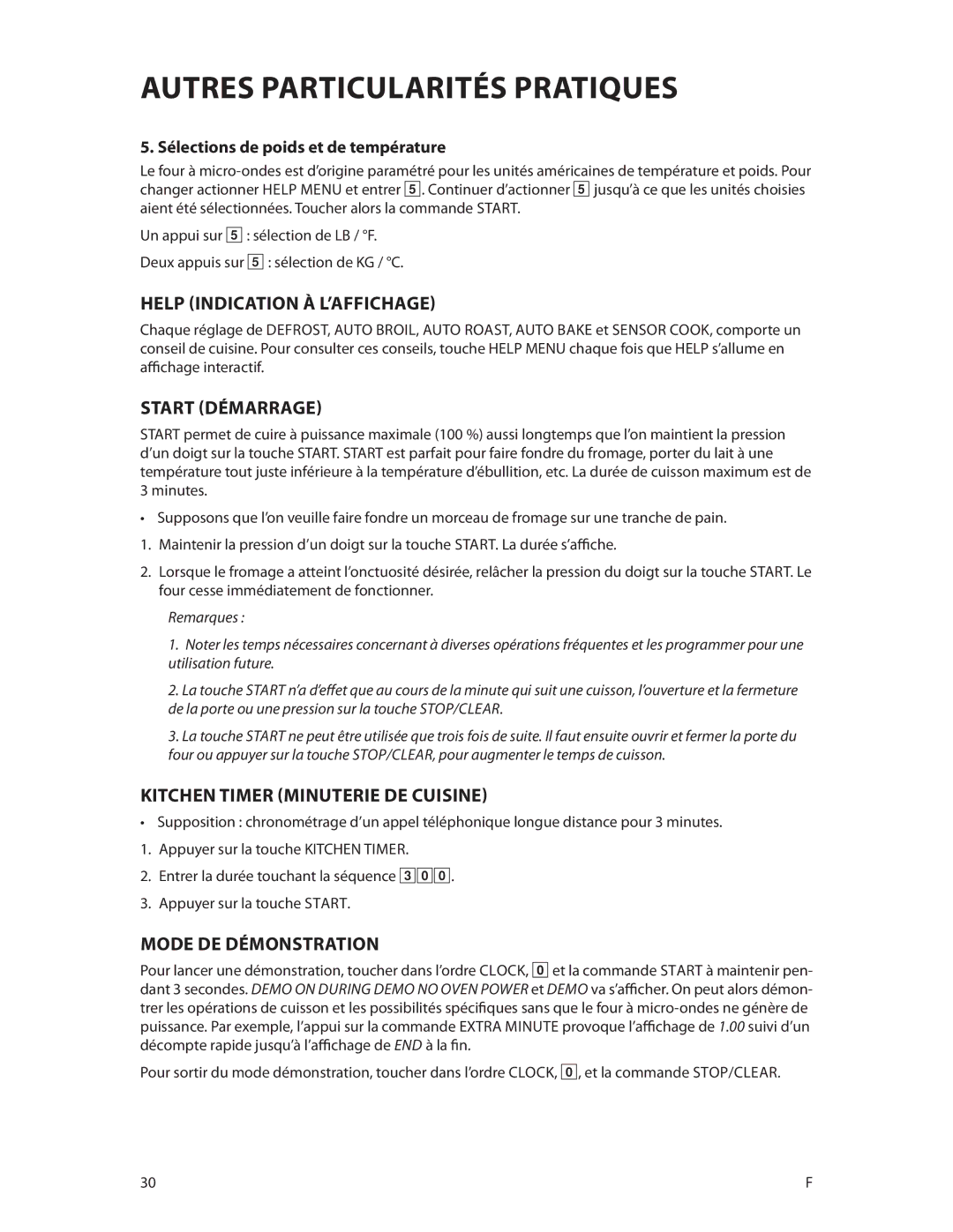 Fisher & Paykel CMOH30SS manual Autres particularités pratiques, Help indicaTion à l’affichage, Start Démarrage 