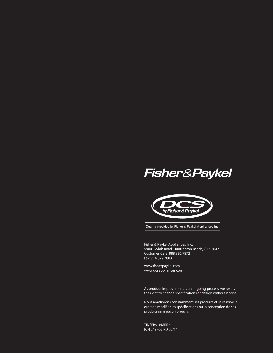 Fisher & Paykel CMOH30SS manual TINSEB516MRR2 