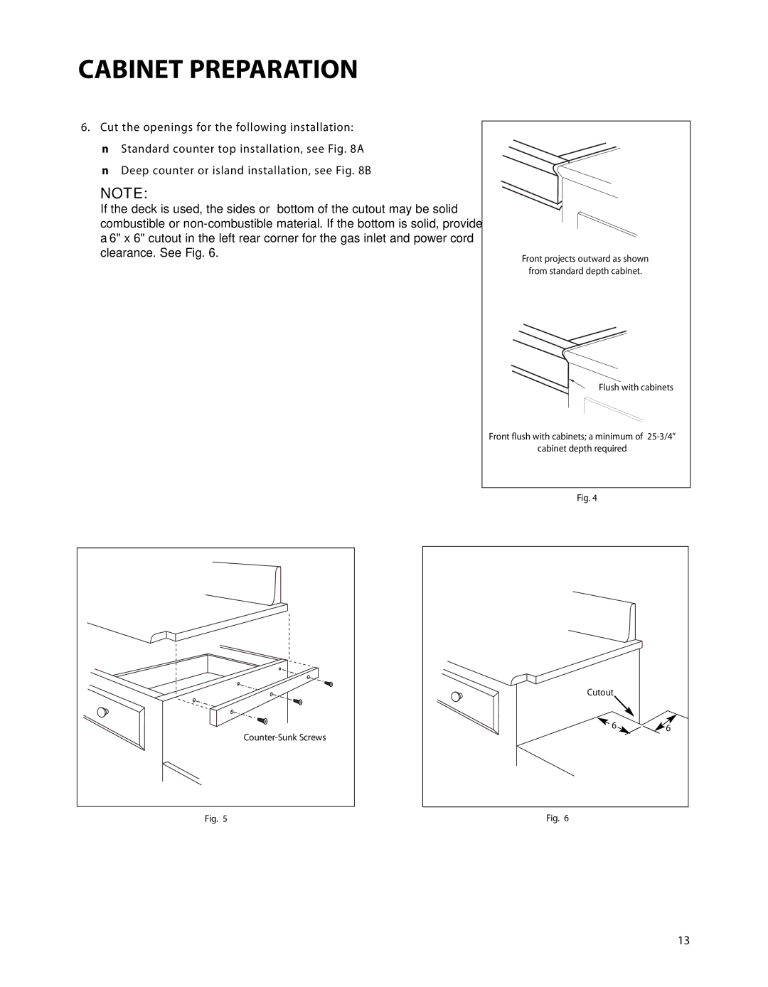 Fisher & Paykel CP-364GD, CP-486GD, CP-485GD, CP-364GL, CP-484GG, CP-486GL, CP-366 manual From standard depth cabinet 