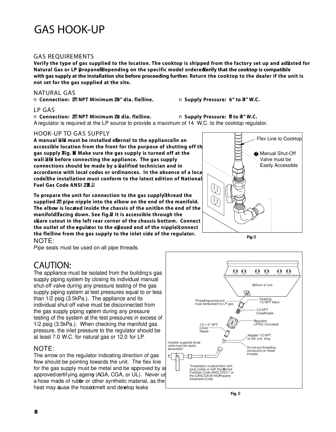 Fisher & Paykel CP-484GG, CP-486GD, CP-364GD manual Gas Hook-Up, GAS Requirements, Natural GAS, Lp Gas, HOOK-UP to GAS Supply 