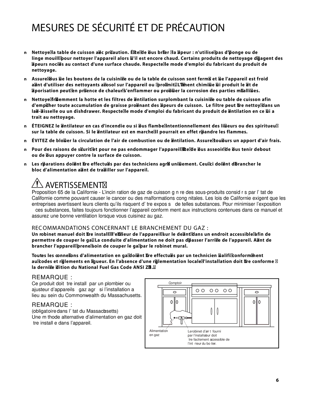 Fisher & Paykel CP-486GL, CP-486GD, CP-364GD, CP-485GD, CP-364GL Recommandations Concernant LE Branchement DU GAZ, Remarque 