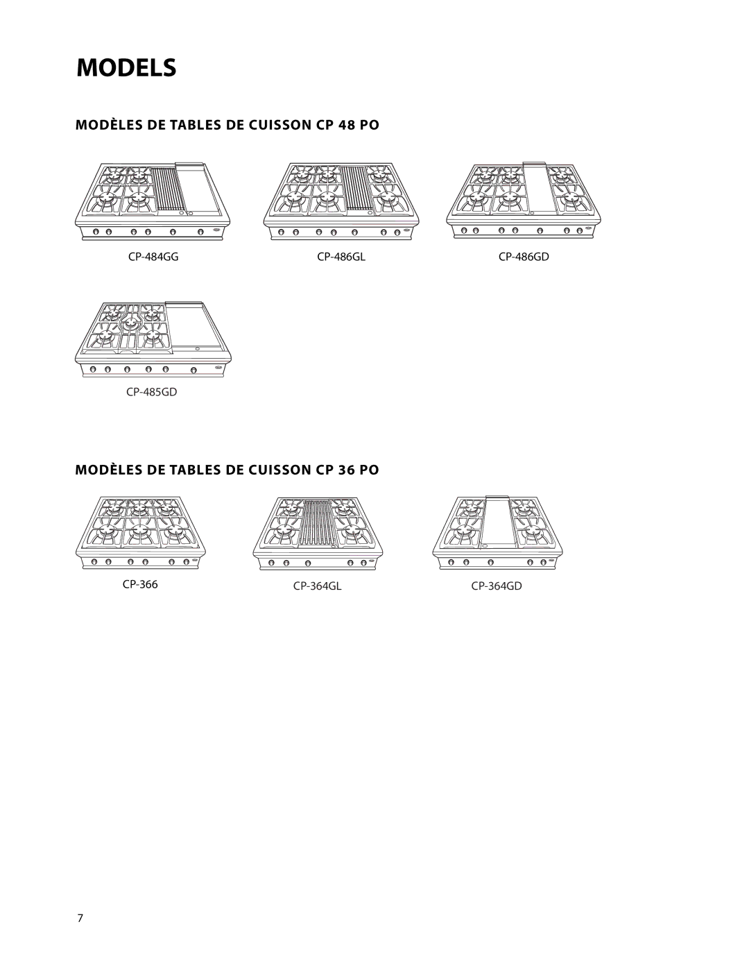 Fisher & Paykel CP-366, CP-486GD, CP-364GD Modèles DE Tables DE Cuisson CP 48 PO, Modèles DE Tables DE Cuisson CP 36 PO 