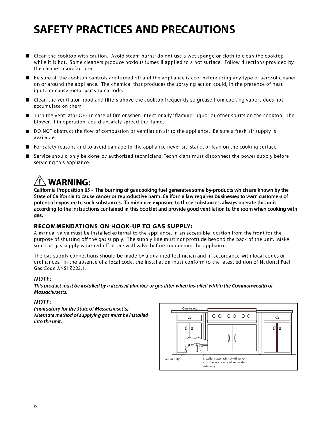 Fisher & Paykel CP-364GD, CP-486GD, CP-485GD, CP-364GL, CP-484GG, CP-486GL, CP-366 Recommendations on HOOK-UP to GAS Supply 